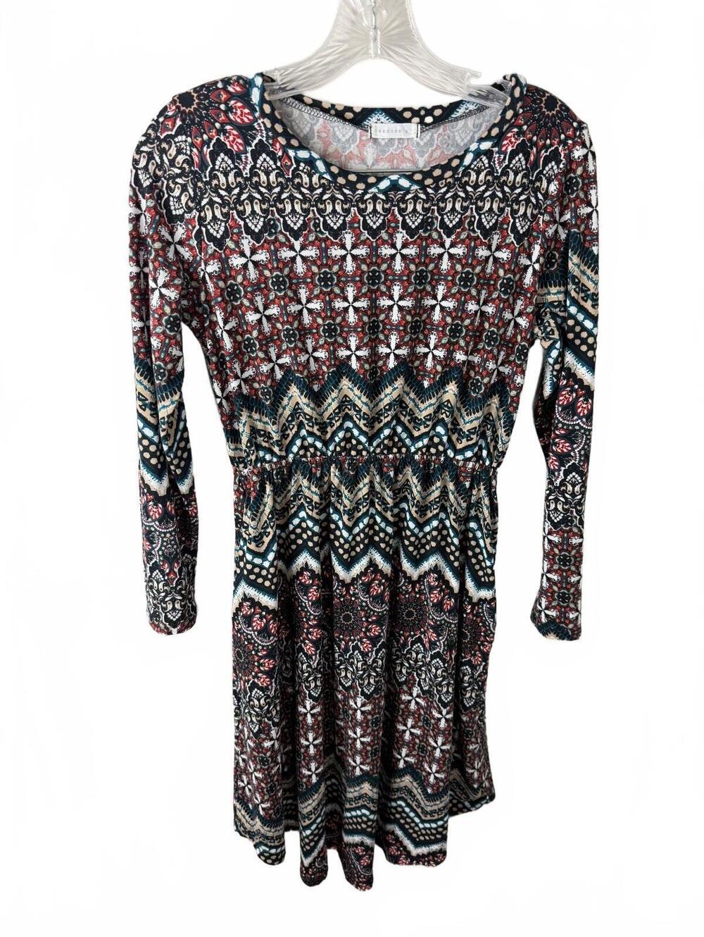 Presorts Long Sleeve Patterned Dress with Elastic Waist